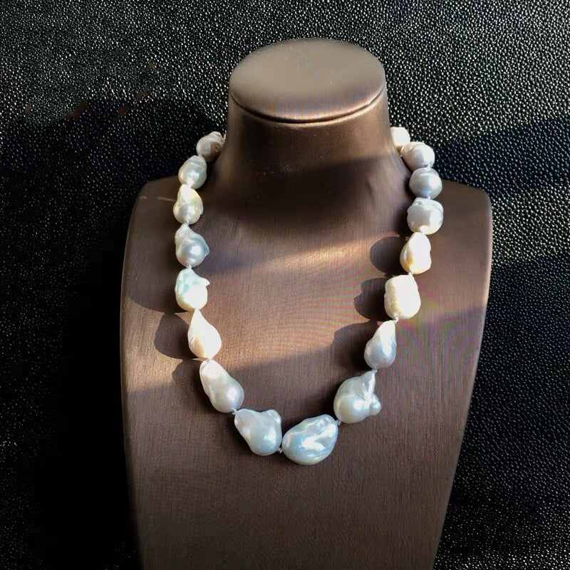 16mm Big Real Pearl Necklace AAAA Baroque Pearl Necklace | White Freshwater Irregular shaped Pearl Necklace