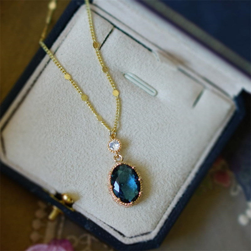 Handmade Gemstone Pendant | Blue Gemstone Pendant | Gold Pendant Necklace with Pendant Extender