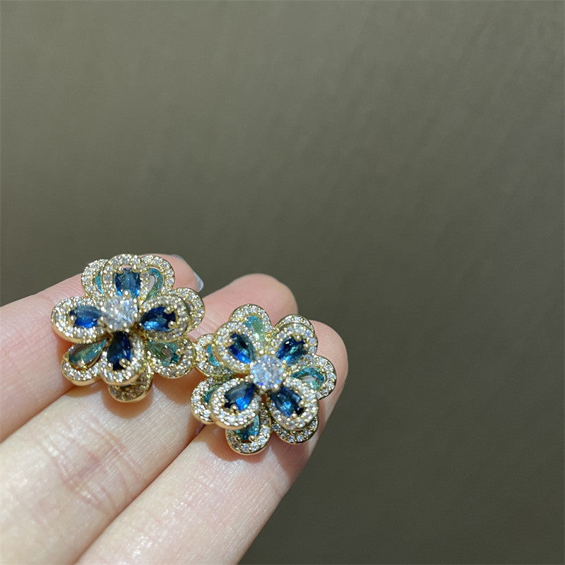 Flower Stud Earrings | Flower Gemstone Earrings | Crystal Flower Earrings with Sterling Silver Pins