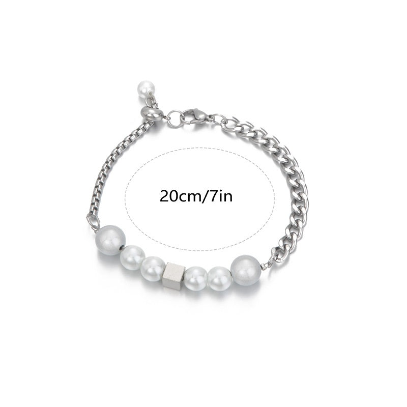 Mens Pearl Bracelet | Pearl Chain Bracelet | Mens Silver Bracelet