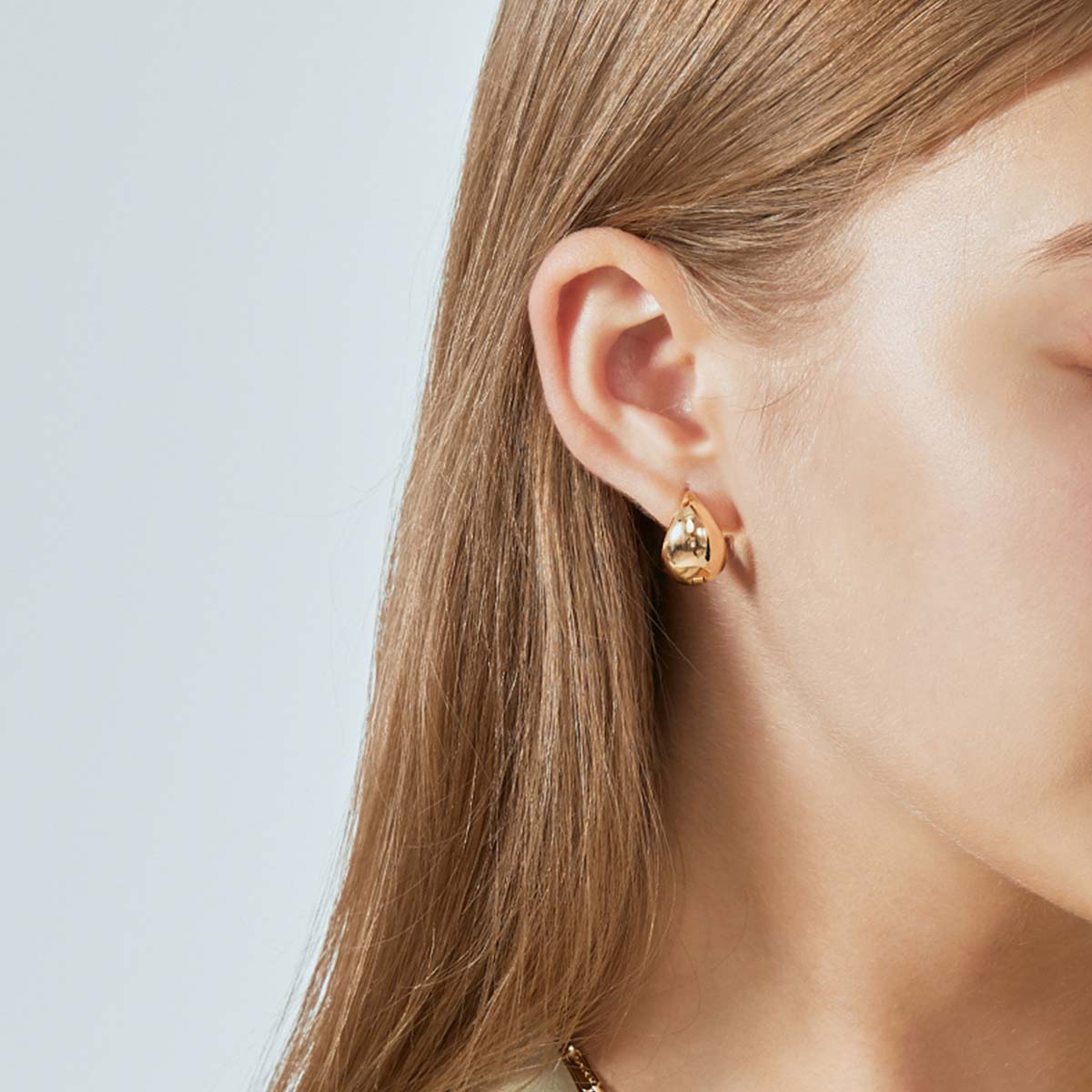 Chunky Hoop Earrings in 18K Gold Plated and Silver | Teardrop Gold Huggie Earrings and Sliver Huggie Earrings