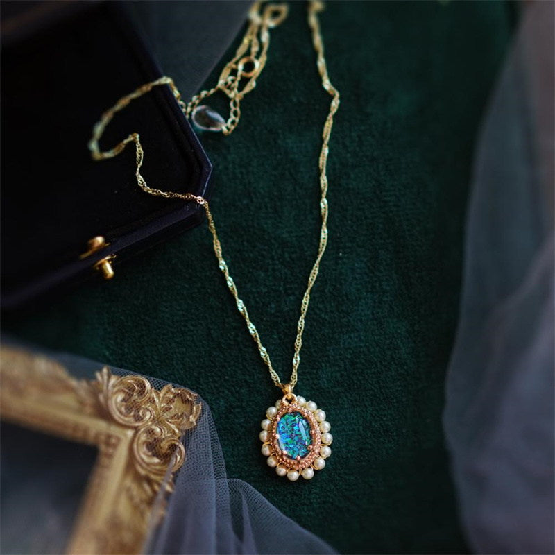 Glitter Gemstone and Pearl Pendant Necklace | Gold Pendant Necklace | Gold Pendant Necklace in 14k Gold Plated