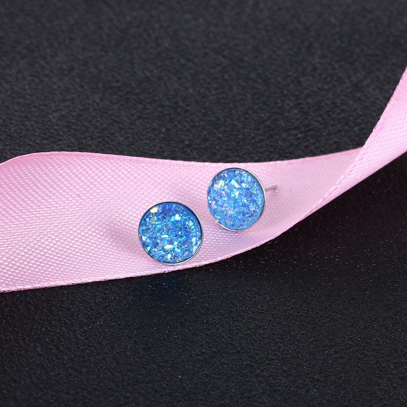 10mm Glitter Crystal Stud Earrings | Drusy Stud Earrings | Sterling Silver Stud Earrings for Men and Women (8mm)