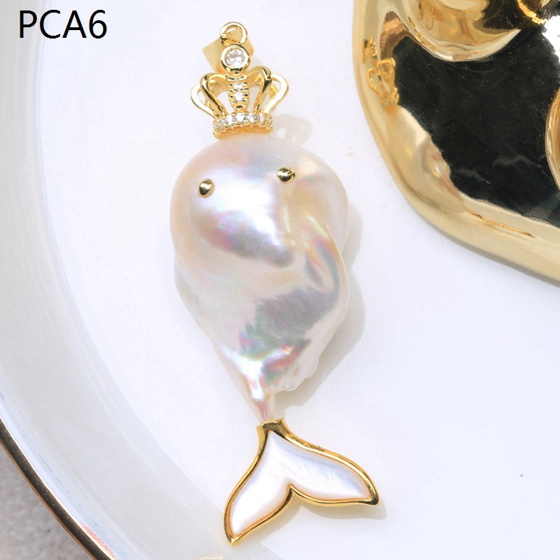 Collar con colgante de perlas barrocas grandes estilo animal en oro de 14 k sobre plata de ley (16-18 mm)