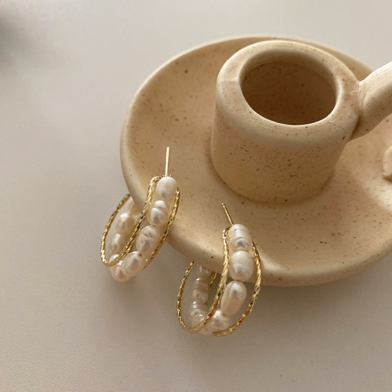 5-6mm AAA Freshwater Cultured Pearl Stud Earrings in 14K Gold Over Sterling Silver