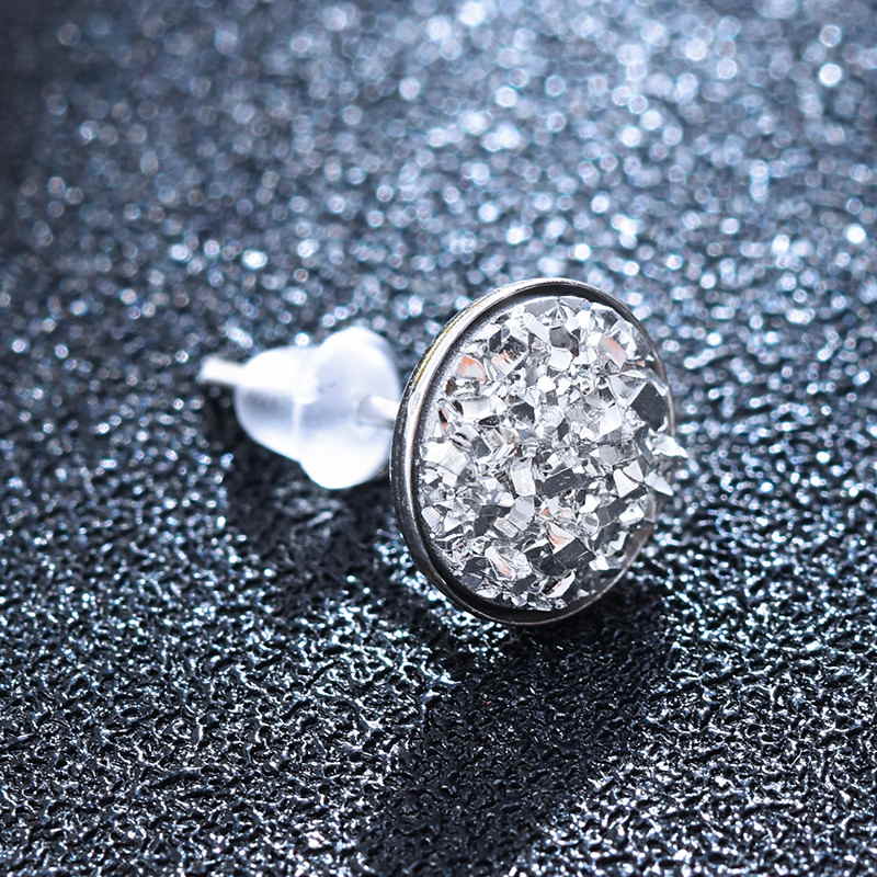 10mm Glitter Crystal Stud Earrings | Drusy Stud Earrings | Sterling Silver Stud Earrings for Men and Women (8mm)