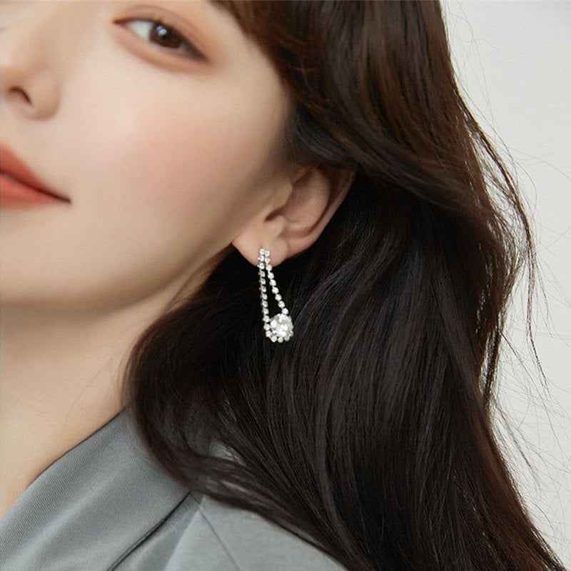 Pendientes colgantes de diamantes de imitación | Pendientes colgantes de diamantes con alfileres de plata de ley