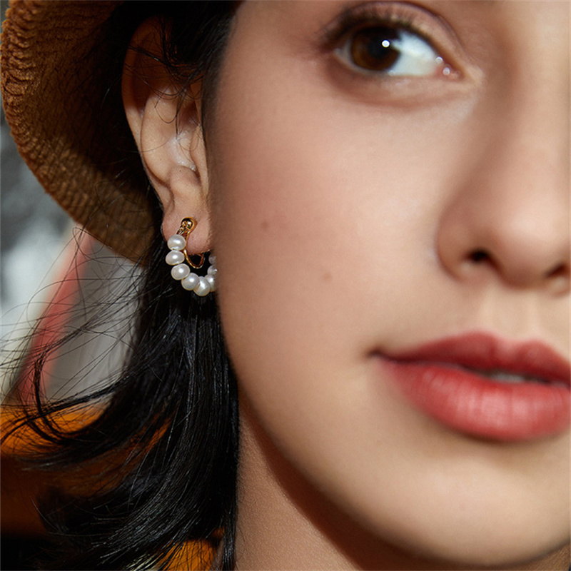 Pendientes de aro de perlas | Pendientes de perlas reales | Pendientes de perlas de agua dulce para oreja perforada y no perforada