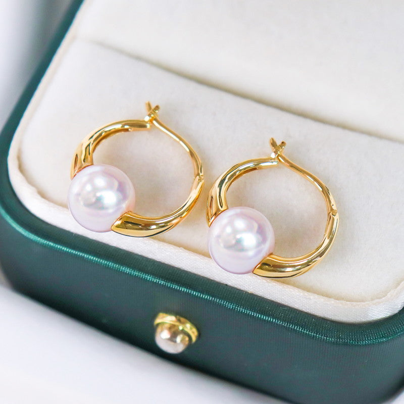 Pendientes de aro de oro grueso | Pendientes Huggie | Pendientes de aro gruesos con perlas