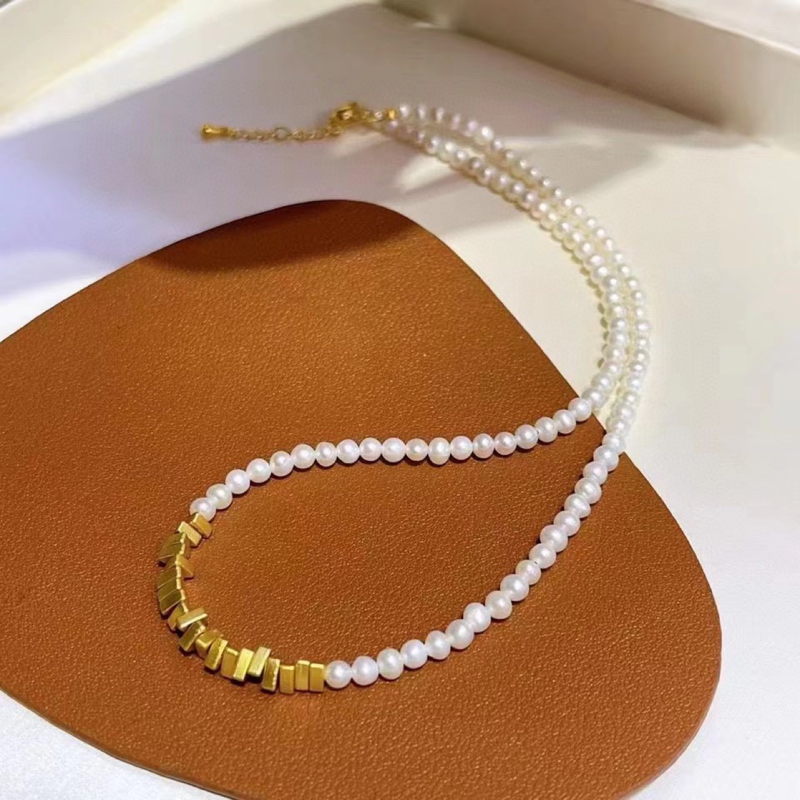 Collier de petites perles baroques | Collier de perles véritables | Collier en or et perles pour femme (4-5 mm)
