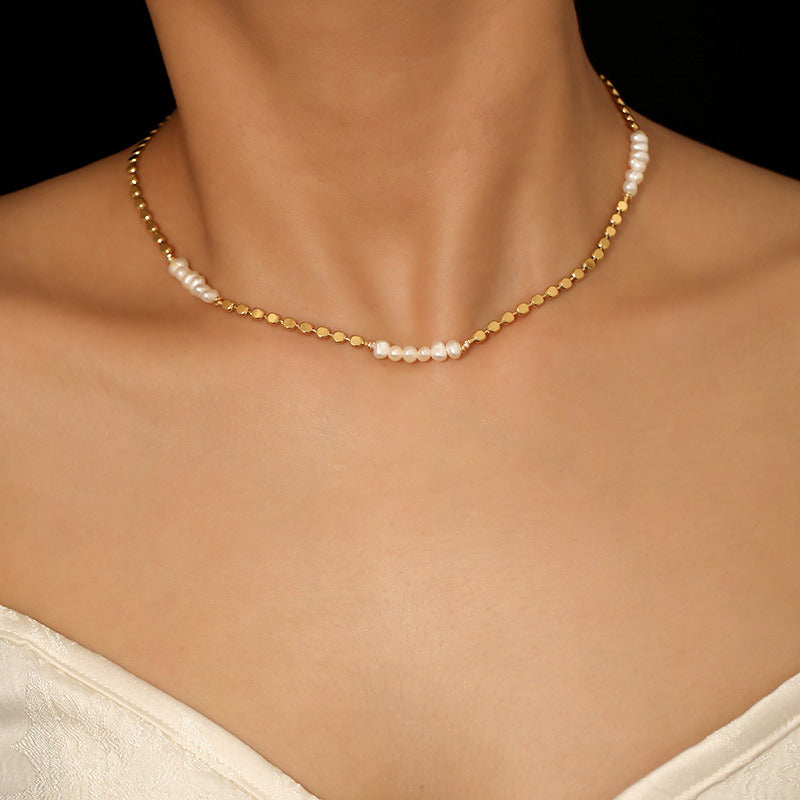 Pearl Gold Necklace | Pearl Choker | Real Pearl Necklace Choker in 14K Gold Plated