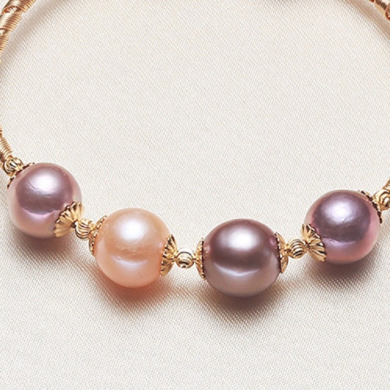 Cultured Freshwater Pearl Bangle Bracelet in 14k Gold Over Sterling Silver 7
