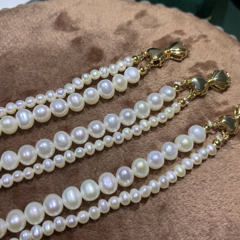 Double Strand Cultured Freshwater Pearl Necklace And Pearl Bracelet with Gold Setting Jewellery Set