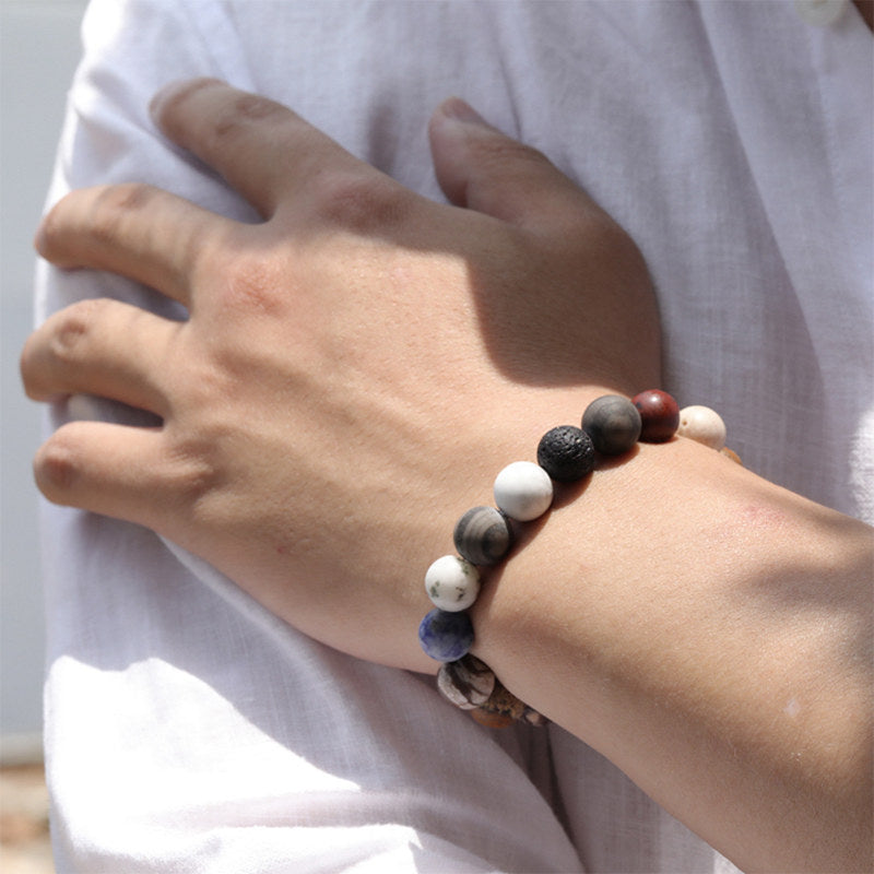 Elastic Planet Bracelet | Natural Stone And Wood Bead Bracelet | 10mm Bead Bracelets for Men and Women