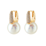 Pearl Drop Earrings | Pearl Diamond Earrings | Pearl Earrings with Sterling Silver Clasp (12mm)