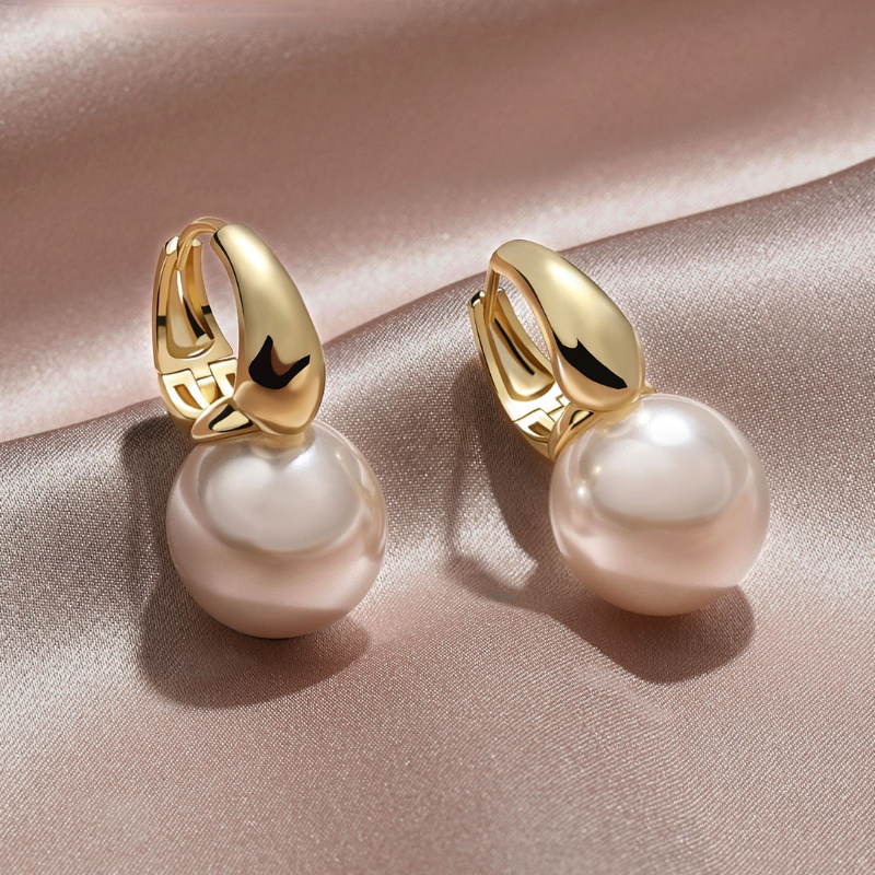 New Elegant Pearl Earrings 14mm Big Pearl Drop Earrings for Women in 14K Gold Plated Clasp (White, Champagne and Grey Available)