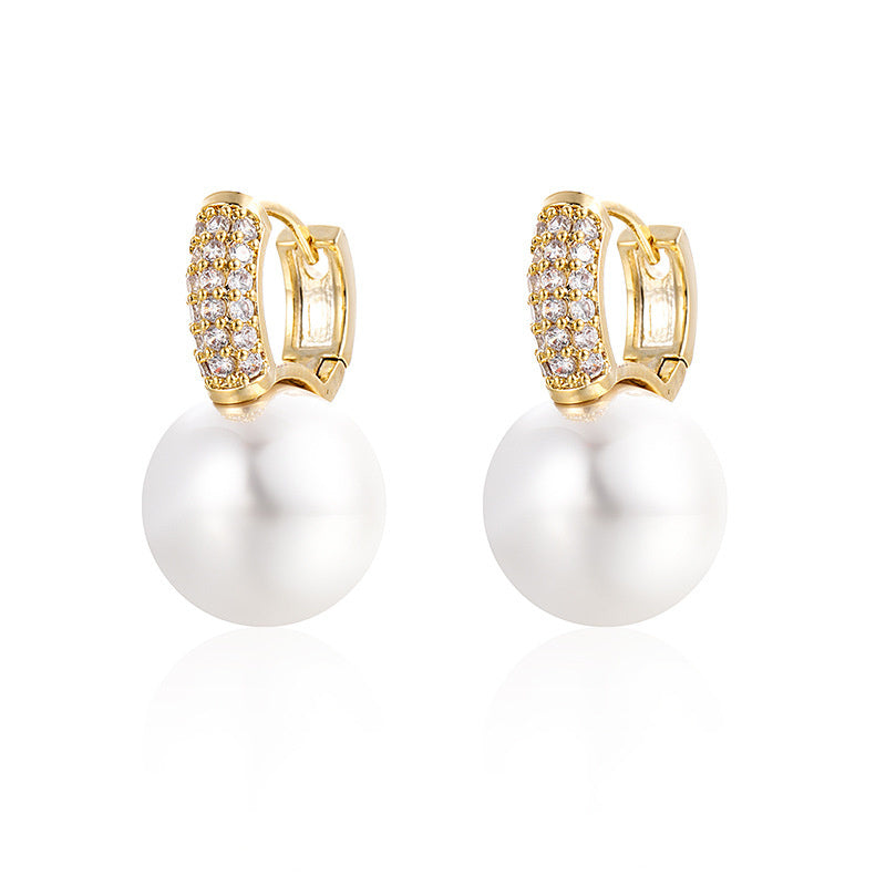 Pearl Drop Earrings | Pearl Huggie Earrings | Pearl Diamond Earrings with Allergy-free pins (12mm)