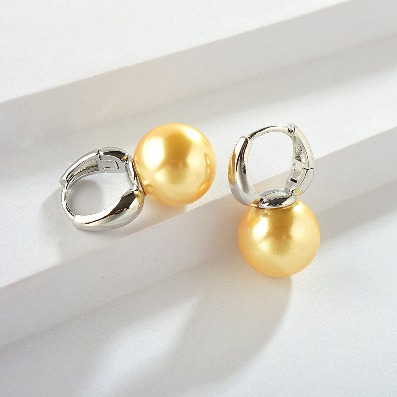 New Elegant Pearl Earrings 14mm Big Pearl Drop Earrings for Women in 14K Gold Plated Clasp (White, Champagne and Grey Available)