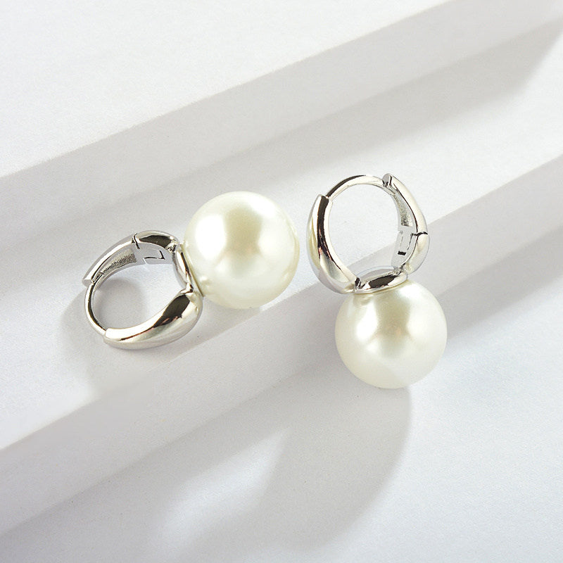 New Elegant Pearl Earrings 14mm Big Pearl Drop Earrings for Women in 14K Gold Plated Clasp (White, Champagne and Grey Available)