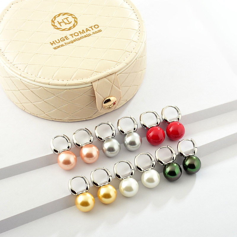 New Elegant Pearl Earrings 14mm Big Pearl Drop Earrings for Women in 14K Gold Plated Clasp (White, Champagne and Grey Available)