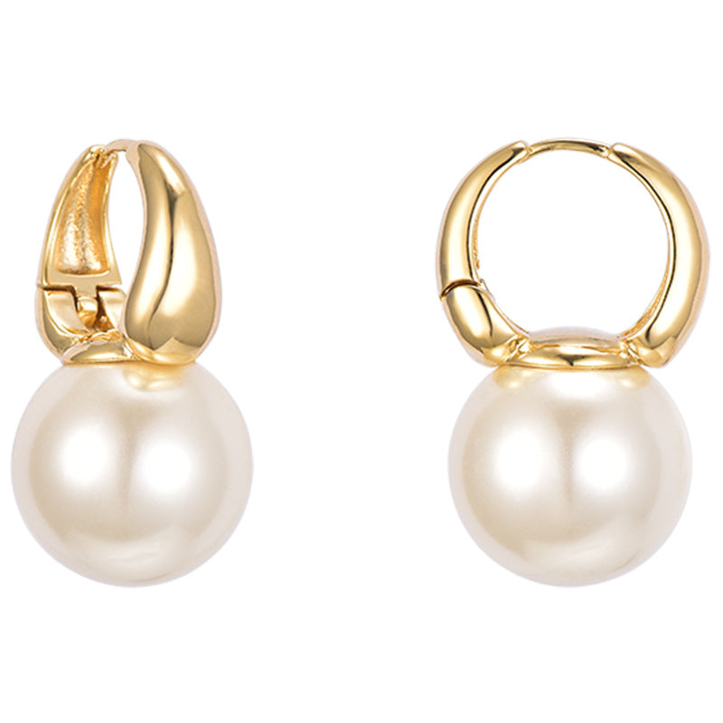 New Elegant Pearl Earrings 14mm Big Pearl Drop Earrings for Women in 14K Gold Plated Clasp (White, Champagne and Grey Available)