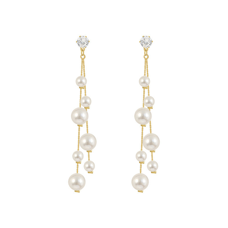 White Round Shell Pearl Dangle Drop Earrings for Women in 14K Gold Over Sterling Silver(6mm)