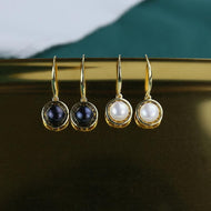 black and white freshwater pearl earrings | real pearl earrings | shepherd hook earrings