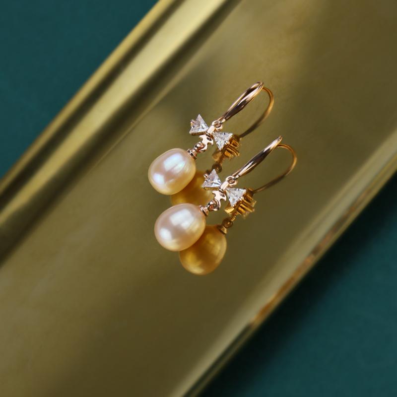 pink freshwater pearl earrings | shepherd hook earrings | real pearl earrings | oval pearl drop earrings |