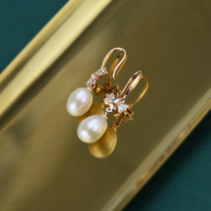 white freshwater pearl earrings | shepherd hook earrings | real pearl earrings | oval pearl drop earrings |