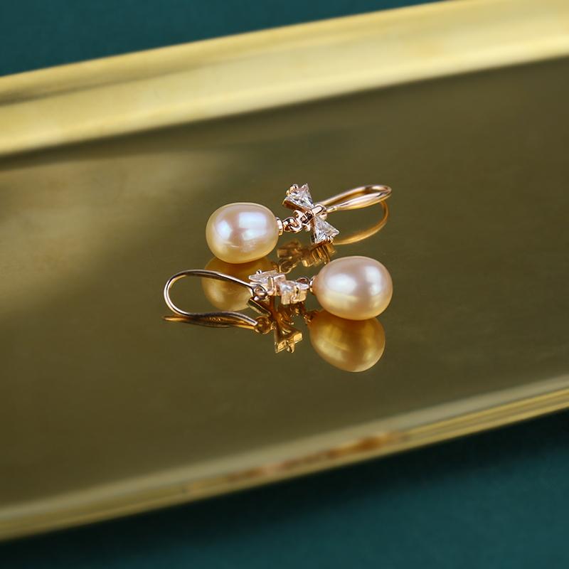 pink freshwater pearl earrings | shepherd hook earrings | real pearl earrings | oval pearl drop earrings |