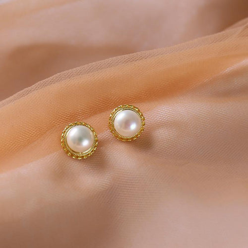 9-10mm AAAA Freshwater Cultured Pearl Stud Earrings in 14K Gold Over Sterling Silver