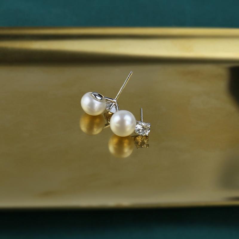 White pearl diamond earrings stud | real pearl earrigns | freshwater pearl earrings
