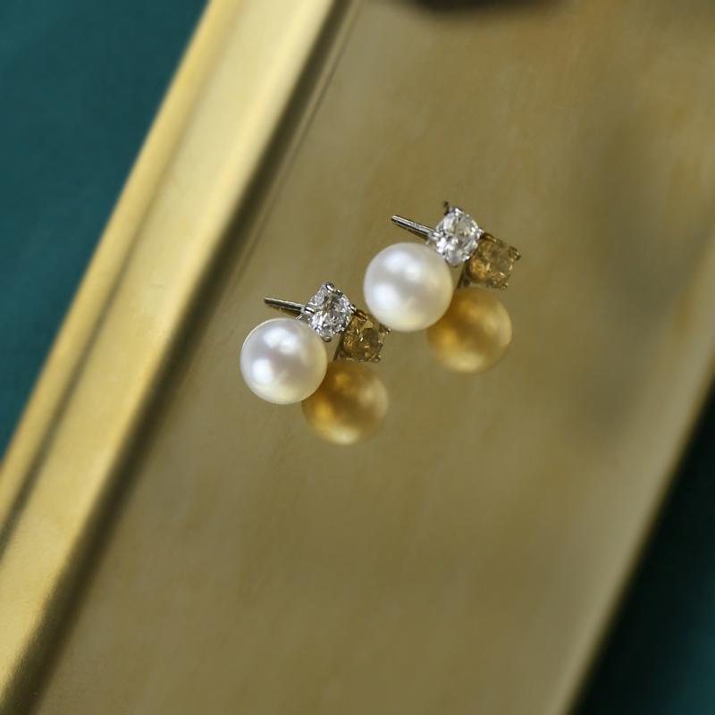 White pearl diamond earrings stud | real pearl earrigns | freshwater pearl earrings