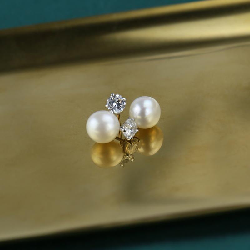 White pearl diamond earrings stud | real pearl earrigns | freshwater pearl earrings