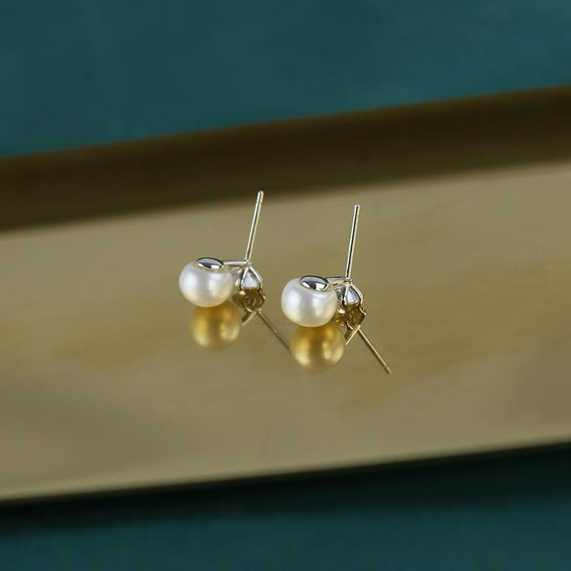White pearl diamond earrings stud | real pearl earrigns | freshwater pearl earrings