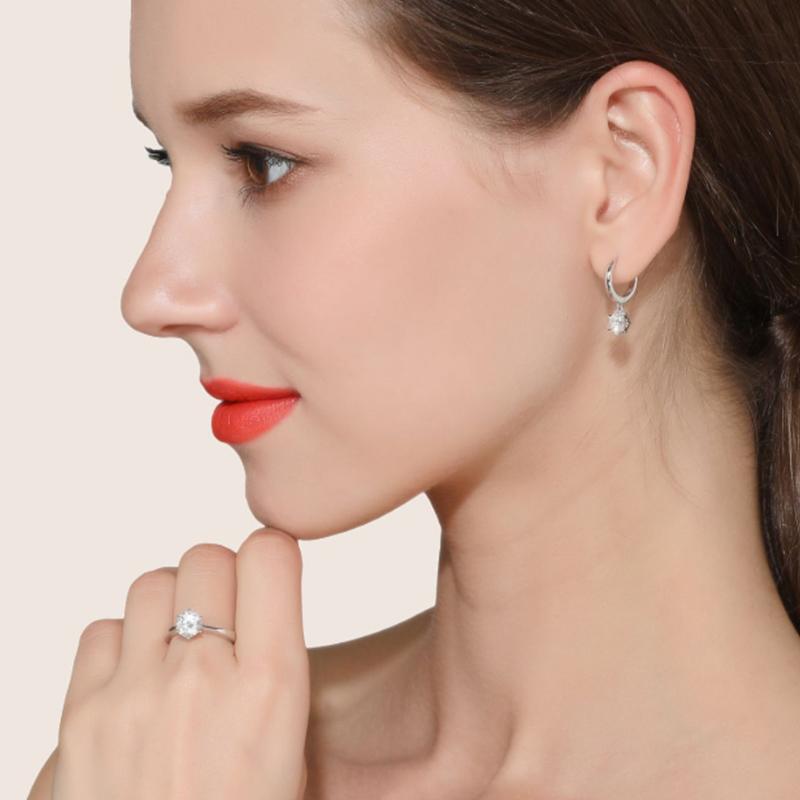 Solitaire Round Cut Moissanite Diamond Engagement Wedding Adjustable Size Ring In Sterling Silver.(0.5-2Ct)