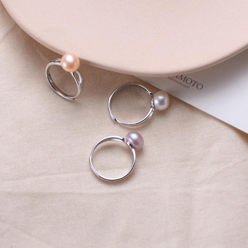 8-9 mm Single Real Pearl Ring | Freshwater Pearl Ring in Sterling Silver with Adjustable Size