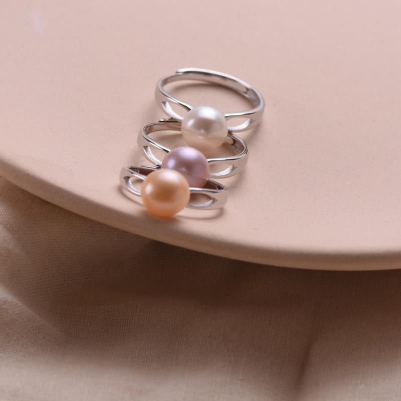 8-9 mm Single Real Pearl Ring | Freshwater Pearl Ring in Sterling Silver with Adjustable Size