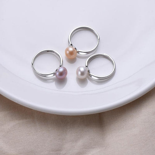 8-9 mm Single Real Pearl Ring | Freshwater Pearl Ring in Sterling Silver with Adjustable Size