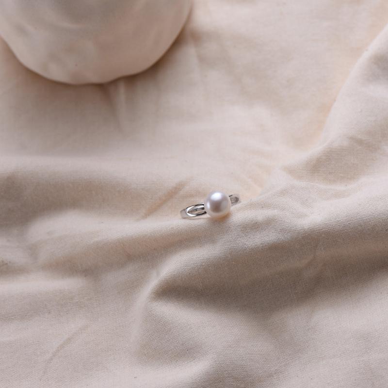 8-9 mm Single Real Pearl Ring | Freshwater Pearl Ring in Sterling Silver with Adjustable Size