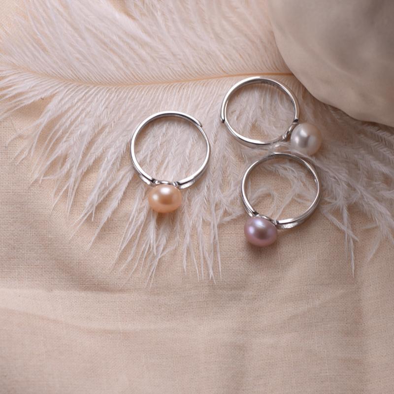 8-9 mm Single Real Pearl Ring | Freshwater Pearl Ring in Sterling Silver with Adjustable Size