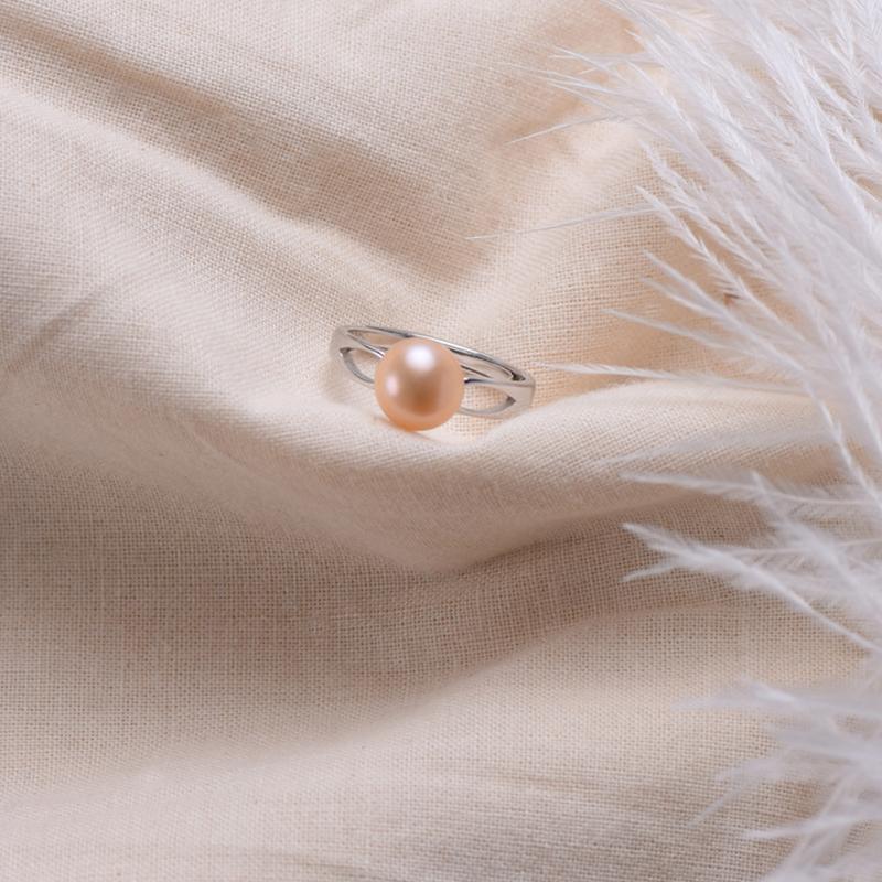 8-9 mm Single Real Pearl Ring | Freshwater Pearl Ring in Sterling Silver with Adjustable Size