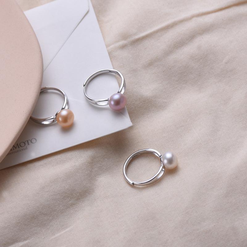 8-9 mm Single Real Pearl Ring | Freshwater Pearl Ring in Sterling Silver with Adjustable Size