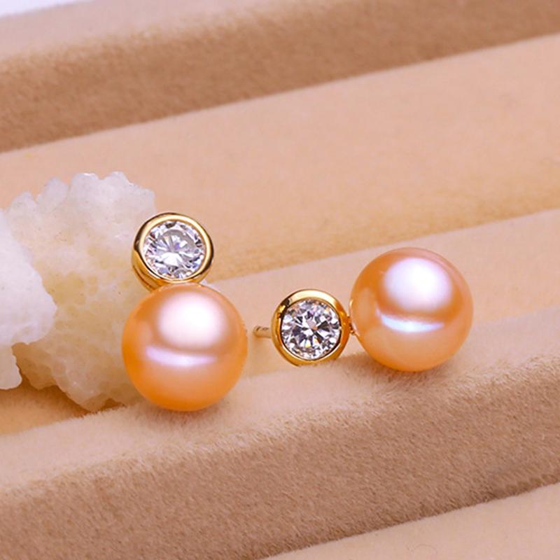 8mm Real Pearl Earrings with crystal