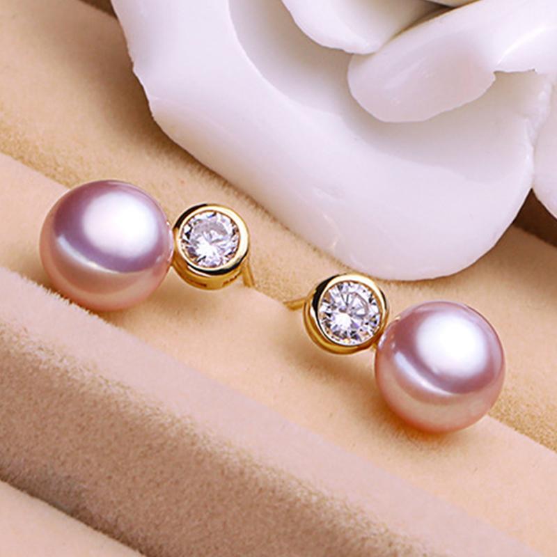 8mm Real Pearl Earrings with crystal