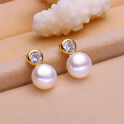 Round Freshwater real Pearl Earrings with crystal