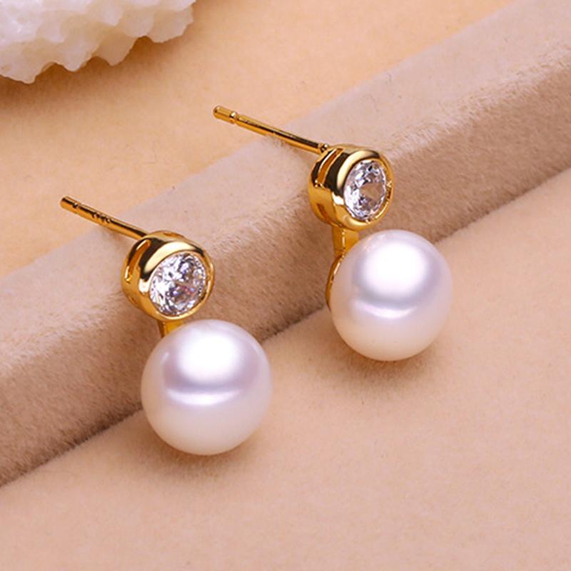8-9mm Real Pearl Earrings with crystal
