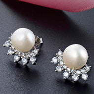 Diamond and Freshwater Pearl Stud Earrings in Sterling Silver Pin