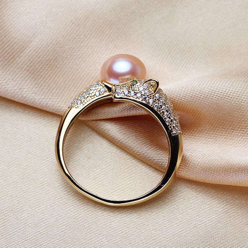 Leopard Freshwater Pearl Ring AAA Pearl Adjustable Ring in 14K Gold Over Sterling Silver