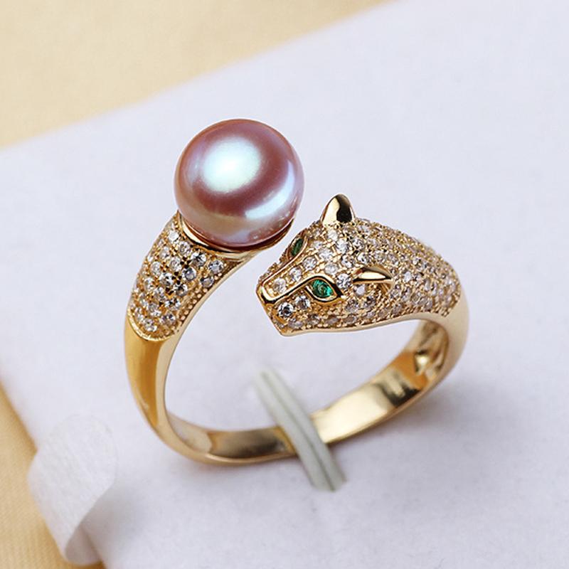 Leopard Freshwater Pearl Ring AAA Pearl Adjustable Ring in 14K Gold Over Sterling Silver